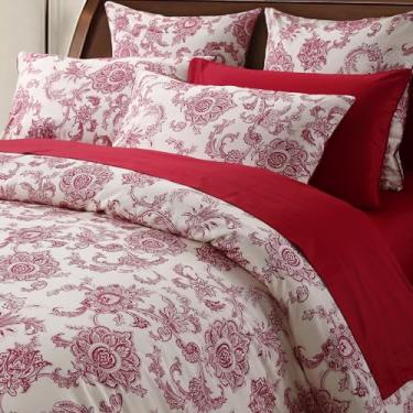 Imagem de Helthep Conjunto de capa de edredom de luxo vintage king size 3 peças estampa floral vermelha estampa Paisley retrô Lvory branco fresco chique floral boho francês rural romântico 100% algodão egípcio