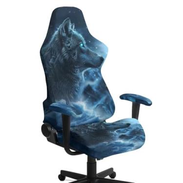 Imagem de YUVAMAGIMO Capa para poltrona para jogos Snow Mountain Wolf capa extensível para cadeira de computador com capas de apoio de braço, lavável na máquina, protetor de móveis para poltronas de computador