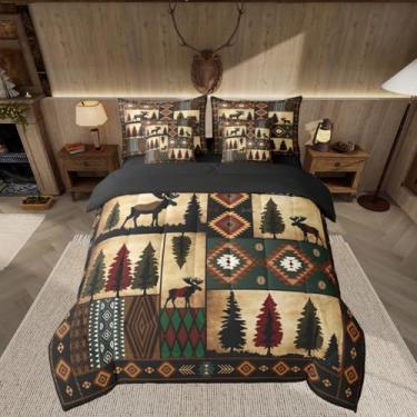 Imagem de Feelyou Conjunto de edredom de alce com 7 peças, cama queen size, rústica em uma bolsa, casa de fazenda, tema de caça, decoração de quarto, rústico, marrom, respirável, macio e leve de microfibra
