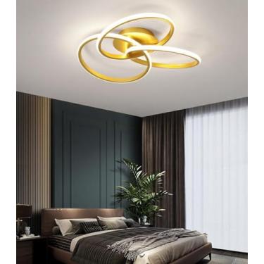 Imagem de Luminária de teto LED moderna com intensidade regulável, controle remoto e design moderno para quarto, cozinha, corredor, sala de estar, escritório e iluminação interna (Dourada, Ø52cm)