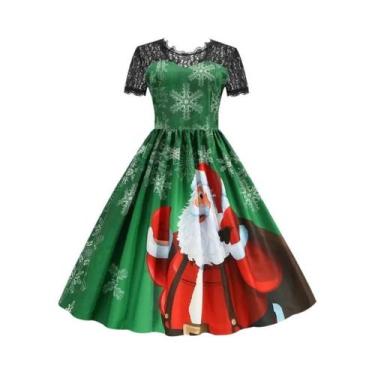 Imagem de Vestido De Festa Vintage De Natal plus Size Com Renda, Manga Curta, El