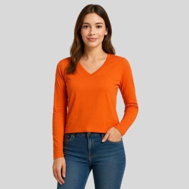 Imagem de Blusa Feminina Tricô com Decote V Habana - Marca Habana, M, Laranja