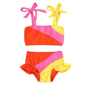 Imagem de Roupa de banho YOUNGER TREE para meninas, duas peças, laranja 4-5T