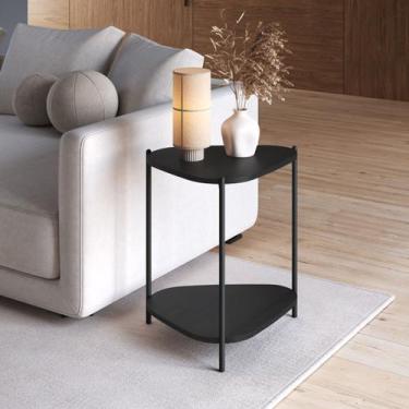 Imagem de Mesa Lateral Orgânica com Prateleira 44,2cm Pé de Metal Móvel na Caixa