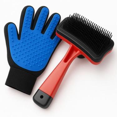 Imagem de Kit Banho Pet Luva Magica + Rasqueadeira Autolimpante - Sem especifica