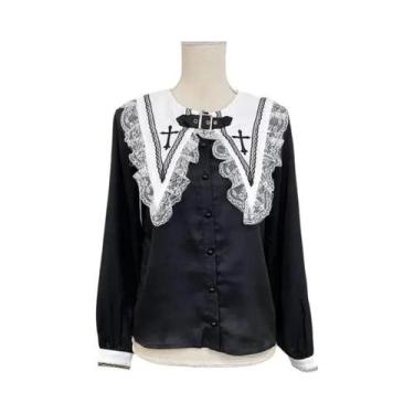 Imagem de Blusa Gótica Vitoriana Y2K Punk Lolita Com Manga Longa, Gola Marinheir