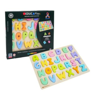 Imagem de Jogo Tabuleiro Alfabeto Educativo Caixa Alta de Madeira +3 Anos Polibr