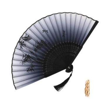 Imagem de Leque Dobrável De Bambu Vintage Retrô Chinês Japonês Para Dança, Decor