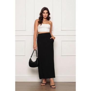 Imagem de Saia Longa Feminina Viscolycra com Bolsos Cintura Alta Moda Casual Plu