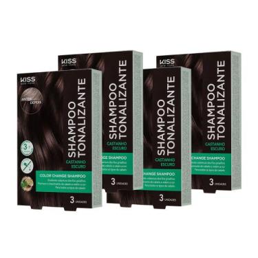 Imagem de Kit com 4 Shampoos Tonalizante Color Change Castanho Escuro - Kiss New