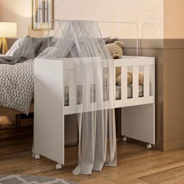 Imagem de Mini Berço Com Colchão E Suporte Mosquiteiro 5 Em 1 Rubi 100% Mdf Branco