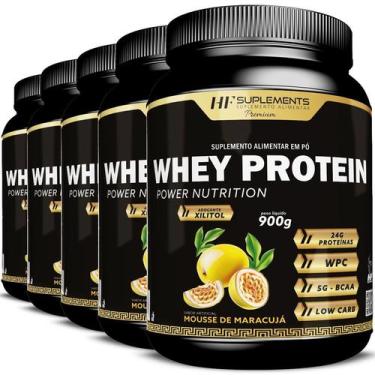 Imagem de 5x WHEY PROTEIN POWER NUTRITION MOUSSE DE MARACUJA 900G - HF SUPLEMENT
