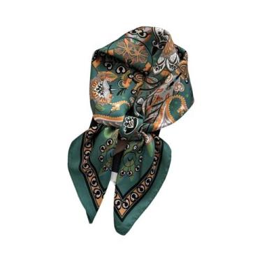 Imagem de Lenço Quadrado De Cetim Com Estampa De Lótus Para Mulheres, Moda Prima