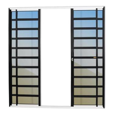 Imagem de Porta de Correr com Travessas 4 Folhas Super Vidro Reflex 210cm x 200c