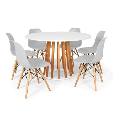 Imagem de Conjunto Mesa de Jantar Talia Amadeirada Branca 120cm com 6 Cadeiras Eames Eiffel - Cinza