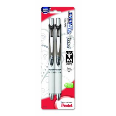Imagem de Pentel Caneta de gel líquido retrátil RTX da EnerGel Pearl Deluxe, (0,7 mm), destaque, tinta preta, pacote com 2 (BL77WBP2A)