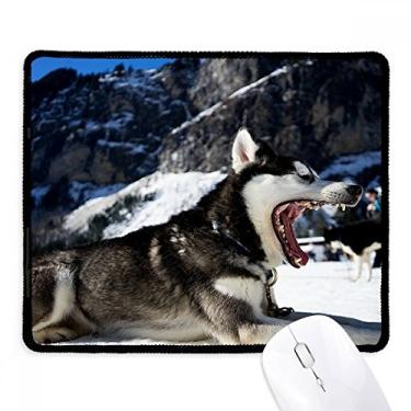 Imagem de Mouse pad de borracha para jogos Big Mouth Dog Snow Husky com borda costurada