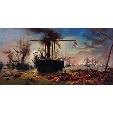Imagem de Estudo para a Batalha Naval do Riachuelo 1865 Pintura de Victor Meirelles na Tela em Vários Tamanhos (80 cm X 40 cm tamanho da imagem)