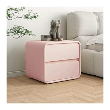Imagem de Mesa de cabeceira rosa de couro de microfibra com 2 gavetas de armazenamento, mesa de cabeceira moderna, mesa de cabeceira para quarto, mesa de cabeceira de 18,5 pol. Decoration