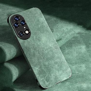 Imagem de Capa de telefone de couro PU para Huawei P50 Pro Lite P40 Nova 10 9 5T Honor 20 30 50 70 Capa de tecido macio fosco à prova de choque, verde escuro, para P50 Pro