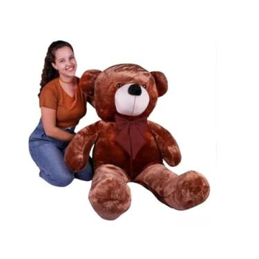 Imagem de Urso Gigante Pelúcia Grande Teddy 1,10 Metros - Laço Personalizado (Mel com Laço Tabaco)
