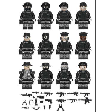 Imagem de 12pcs Black Swat Polícia Minifigura Building Block Acessório