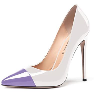 Imagem de WAYDERNS Sapatos femininos de salto alto stiletto de couro envernizado de ponta fina para festas de casamento 4,7 cm, Lavanda branca, 10.5