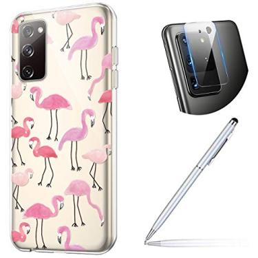 Imagem de Capa para Galaxy S20 FE 5G Capa transparente com design, meninas mulheres em relevo padrão pintado transparente silicone macio TPU bumper capa protetora traseira para telefone com protetor de lente de câmera, flamingo rosa