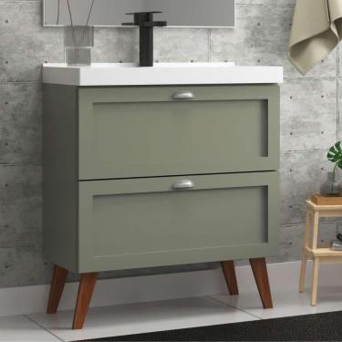 Imagem de Gabinete Para Banheiro Com Cuba 80cm Retro Mdf Verde Milano - On Móveis