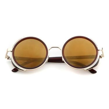 Imagem de VFDHN Óculos de sol steampunk feminino, redondo, marrom, retrô, masculino, espelhado, c6, tamanho único