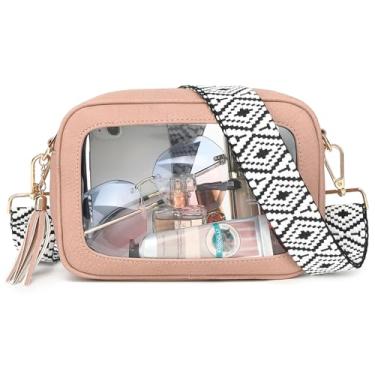 Imagem de LOXOMU Bolsa transversal transparente aprovada para estádio - Bolsa feminina transparente à prova d'água com alça de guitarra ajustável, rosa, Small