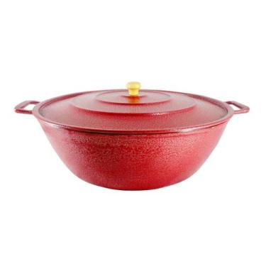 Imagem de Tacho Restaurante Alça de Alumínio Fundido Craqueado Vermelha 55cm - D