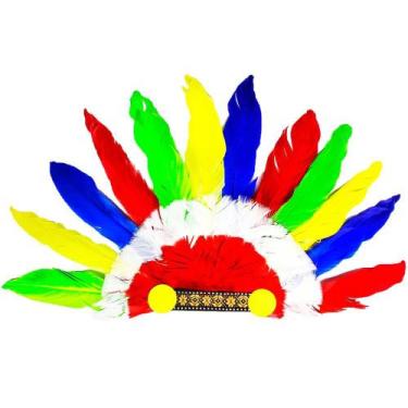 Imagem de Fantasia Indígena Cocar de Penas Coloridas com Tamanho Único - Fantasi