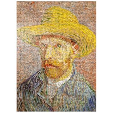 Imagem de Auto-retrato com um chapéu de palha 1887 por Vincent Van Gogh - Quebra-cabeça premium de 500 peças para adultos