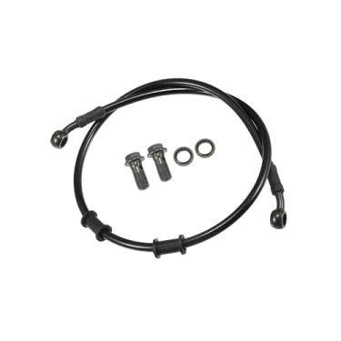 Imagem de Partuto Mangueira de freio universal para motocicleta, quadriciclo, motocross, trançada, linha de freio hidráulico, oleoduto, 80 cm, durável, metal, preto, verde militar, 1 conjunto de substituição