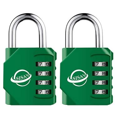 Imagem de SISAV Cadeado de combinação de 4 dígitos ao ar livre para armário de academia escolar, armário esportivo, portão de cerca, portão, ferrolho e caixa de ferramentas, (verde 2 unidades)