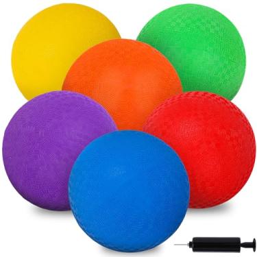Imagem de LovesTown 6 bolas de playground com bomba de ar, bola inflável Dodge de 21,6 cm, bola colorida de handebol, kickball para jogos infantis