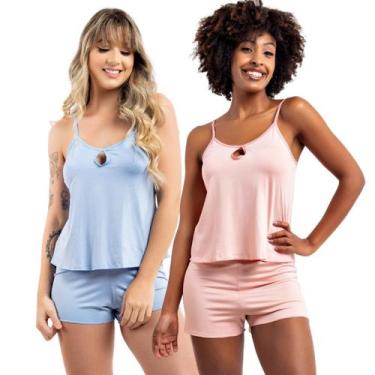 Imagem de Kit 2 Short Doll Feminino Pijama de Dormir Curto Mulher Viére, G, Rosa