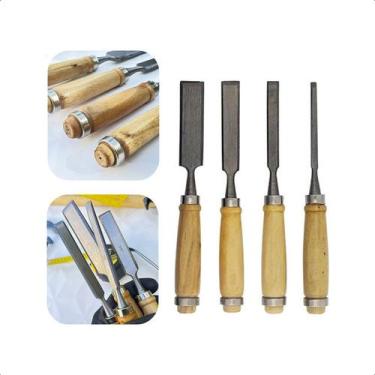 Imagem de Jogo Formão Profissional Entalhar Esculpir Madeira 4 Peças - EDA