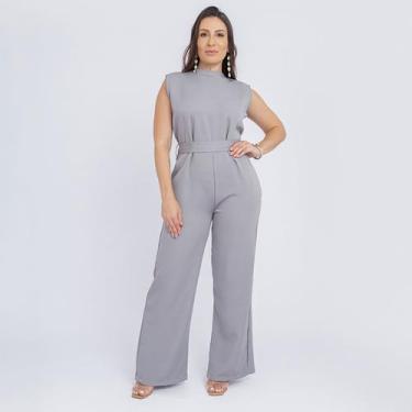Imagem de Macacão feminino pantalona soltinho regata cinto gola alta - Swiss Bou