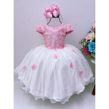 Imagem de Vestido infantil rosa e off c/ renda e aplique princesas - vila lele, 