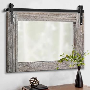 Imagem de AAZZKANG Espelho retangular estilo porta de celeiro espelho de parede grande espelho de madeira para quarto banheiro entrada horizontal