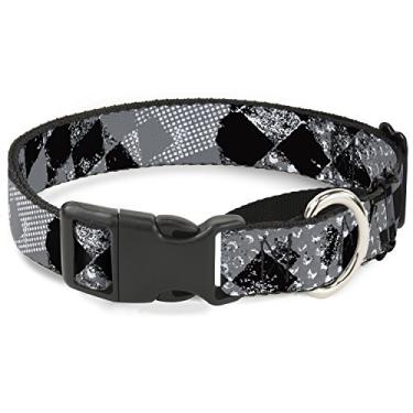 Imagem de Buckle-Down Coleira para cachorro com bandeira de xadrez grunge preto/branco, 3,8 cm de largura, serve para pescoços de 40,6 a 58,4 cm - Médio
