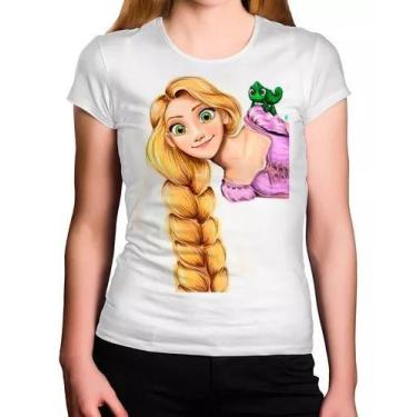 Imagem de Camiseta Feminina Enrolados - Rapunzel com Trança e Camaleão Omb - Loj