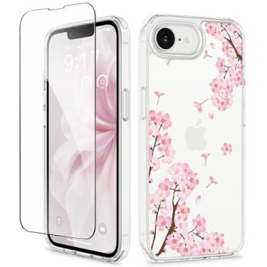 Imagem de GVIEWIN Compatível com iPhone 16e Case 6,1" 2025, com Protetor de Tela Resistente ao Amarelecimento À Prova de Choque Leve Transparente Floral TPU + Capa de PC para Mulheres, Sakura/rosa