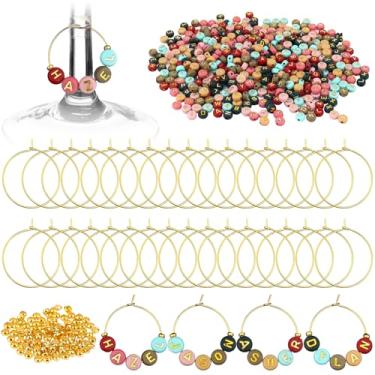 Imagem de Ioffersuper 60 conjuntos de anéis de pingentes de taça de vinho - marcadores de bebida personalizados DIY pingentes marcadores de taça de vinho para festas, casamentos, chás de panela, perfeitos para