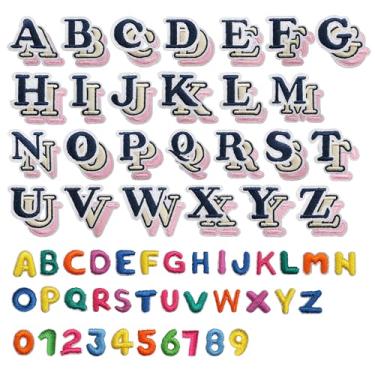 Imagem de Acrebow O kit de 114 peças de adesivos de ferro em letras inclui 78 letras pequenas de 2,54 cm e 26 mini letras de 1 cm e 10 adesivos de números costurados em apliques bordados DIY para roupas de