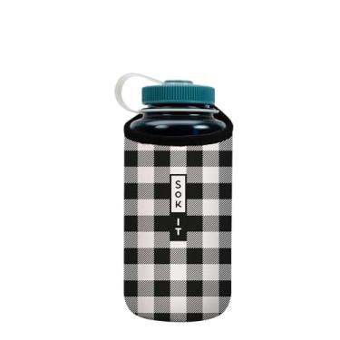 Imagem de Sok It BotlSok Capa de neoprene isolada para garrafa de água (B&W Buffalo Check, serve para 946 ml Nalgene)
