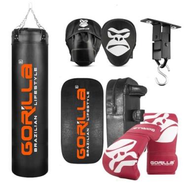 Imagem de Kit Saco De Pancada PRO 180 + Luva PRO + Manopla De Foco + Aparador + Suporte Articulado Gorilla (Vermelho)