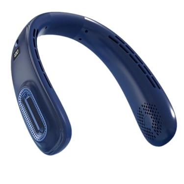 Imagem de Bnnlqpsttg Ventilador de pescoço portátil recarregável por USB Ice Porcelain Refrigeração Ventilador de pescoço sem lâmina Ventilador elétrico azul